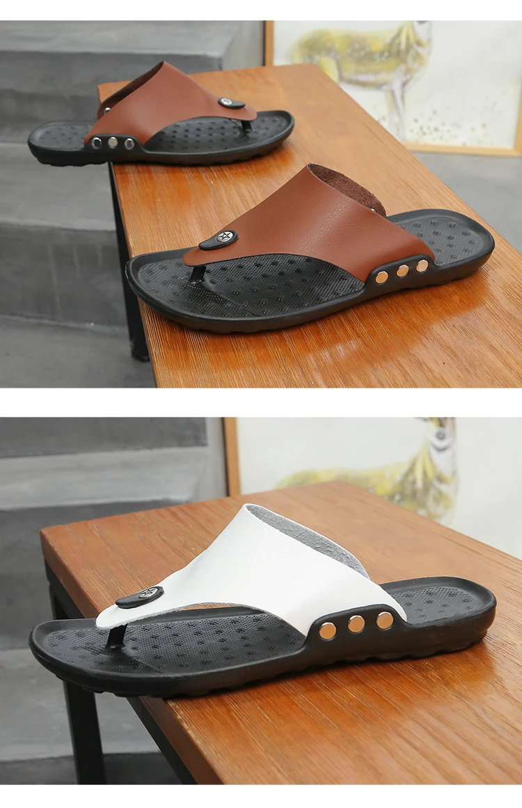 YRZL Slippers Summer Flip-Flops for Men Beach Slippers Brown Sandals Comfortable Shoes Non-Slip Bathroom Shoes  Men Slides