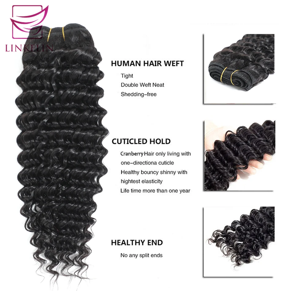 Deep Wave Bundles With Closure LINKELIN Hair With Closure Human Hair Bundles With Frontal Mongolian Hair Weave