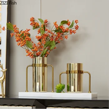 

Creative metal Gold Marble base vase Modern home Decorative ornaments Flower arrangement accessories desktop wedding gold vase