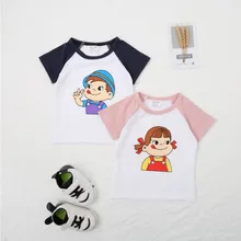 Летняя детская футболка Fujiya/Милая Детская куртка с принтом и рукавами до локтя с короткими рукавами в Корейском стиле поколение полных