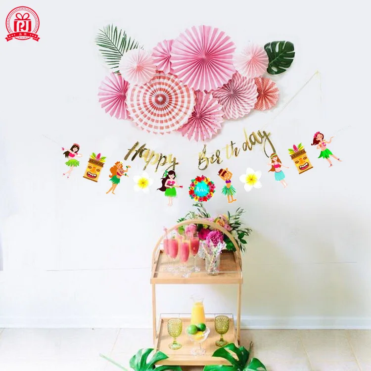 Goods Jane Flamingo Party Decorations Cartoon Paper Latte Art Birthday Background Decoration Hawaii Theme-Banner