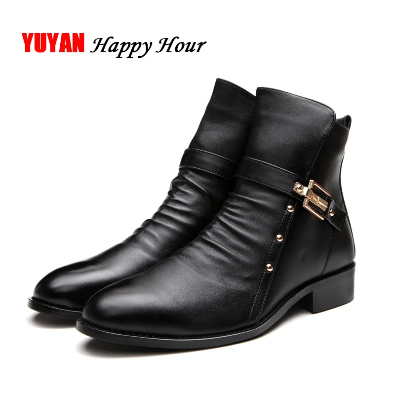

2019 Autumn Winter Shoes Men Genuine Leather Ankle Boots Fashion Rivets Men's Chelsea Boots Warm Plush for Cold Winter A126