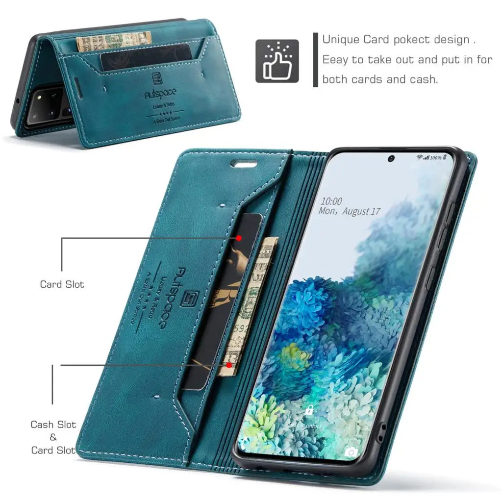 Nowy Magnetyczny Skórzany Pokrowiec Do Samsung Galaxy S21 S20 Fe Note20 Ultra S10 S9 S8 Plus M31 A42 A41 A51 A71 A21S Odwróć Posiadacz Karty C