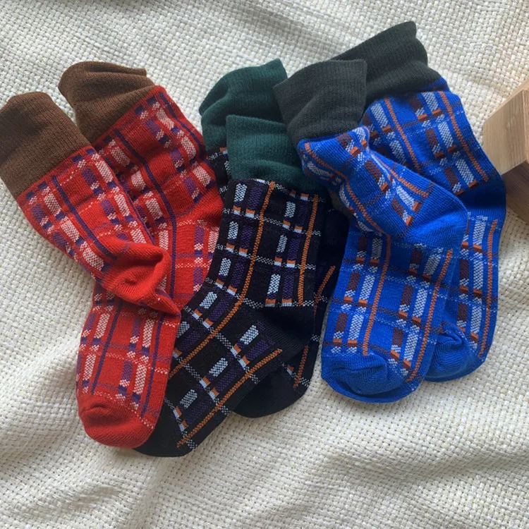 

2019 Autumn And Winter New Style Korean-style Combed Cotton Plaid Jacquard Men And Women Children Tube Socks