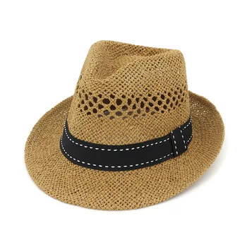 

Summer Women Men Straw Sun Hat With Handed Weave Panama Hat For Beach Sunbonnet Jazz Boater Hat