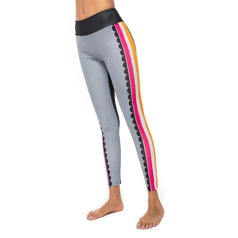 Women Striped Printing Legging Fitness Skinny Leggings Elastic Waist Women Stretchy Workout Leggings Casual Pant Legging Women