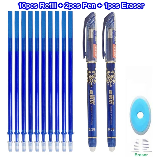 Erasable Pen Set Washable handle Blue Black Color Ink Writing Ballpoint Pens for School Office Stationery Supplies Exam Spare 13Pcs blue-H