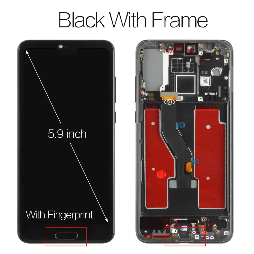 5.9 With Frame Black Ips для huawei P20 Pro lcd Сенсорная стеклянная панель для huawei P20 Plus дисплей CLT-AL00L сенсорный экран Рамка CLT-AL01 Запасная часть - Цвет: 5.9 With Frame Black