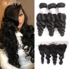 Dejavu Brazilian Hair Weave Bundles With Frontal Closure 13*4 Inch Human Hair 3 Bundle Deals Loose Wave Non-Remy hair 1