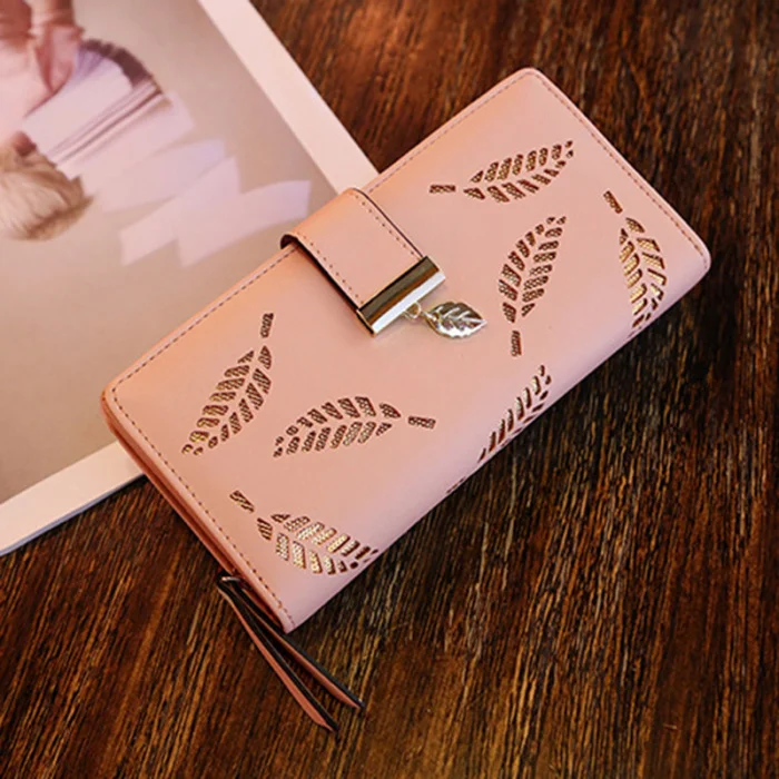 Wallet Women Fashion Women PU Leather Wallet Purse Card Holders Hollow Leaves For Coins Money carteira Porte Feuille Femme