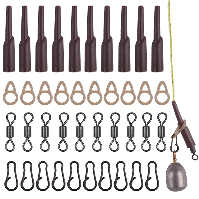 40Pcs Carp Fishing Running Rig Accessories Kit With Run Rig Rings Rubber  Tube Rolling Swivels Clips