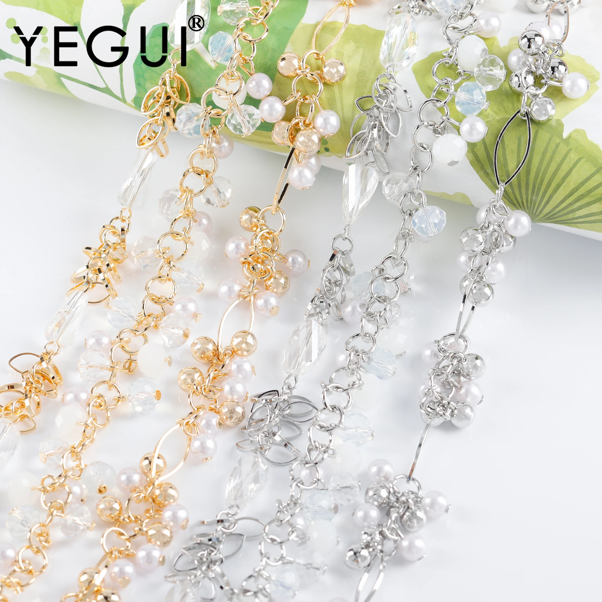 YEGUI C229 diy chain 18k gold plated copper metal rhodium plastic pearl jewelry making bracelet necklace 50cm/lot | Украшения и