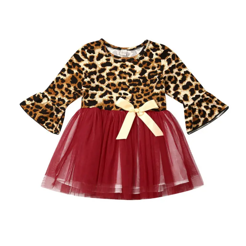

Fall Autumn Toddler Baby Girl Tutu Dress Princess Leopard Print Party Dress Patchwork Clothes