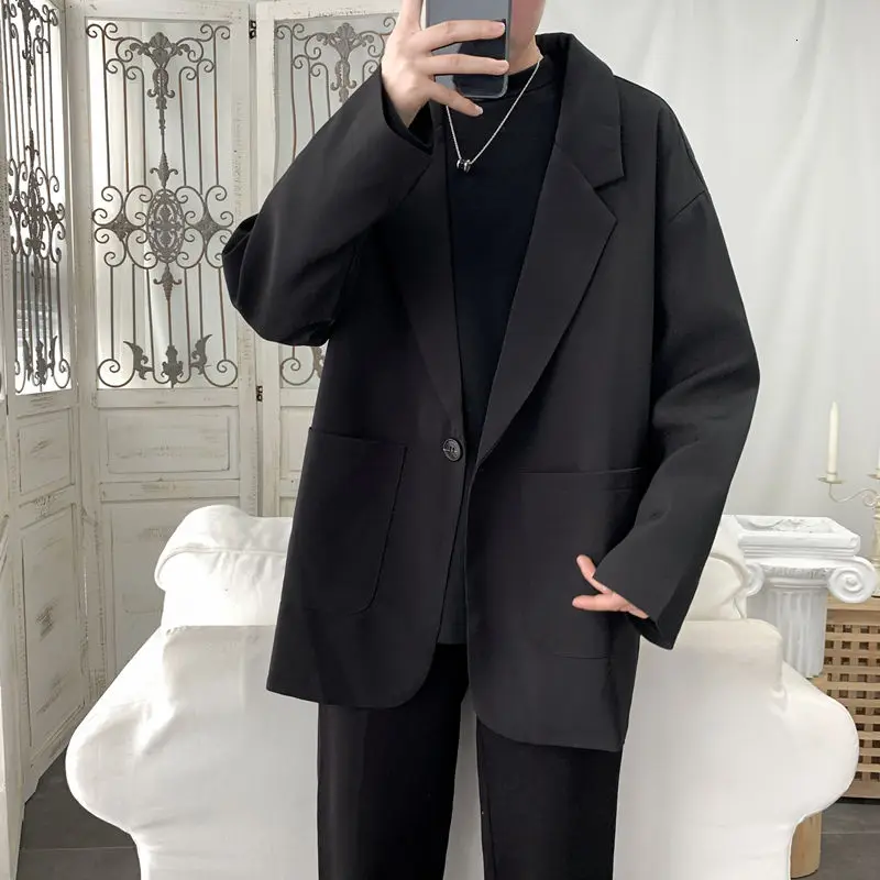 

2020 Spring And Autumn New Youth Popular Korean Men's Loose Solid Color Single Button Suit Fashion Casual Jacket Black/apricot