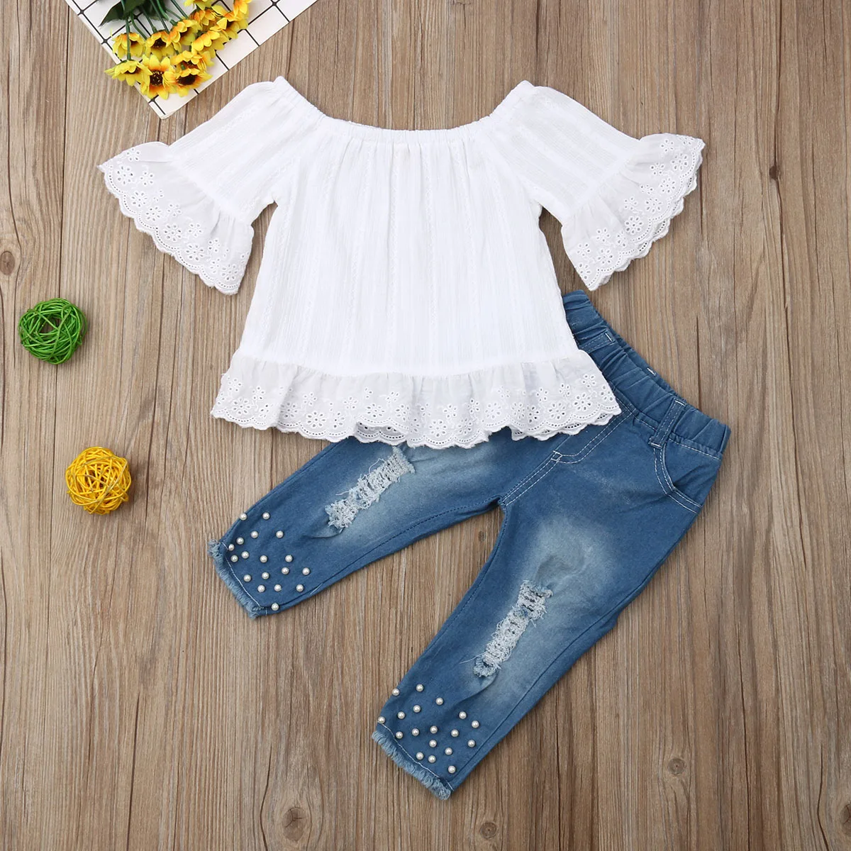 Baby Girl Clothes Fall Cute Baby Girl Outfit Sets Lace Romper Blue Denim  Pants | eBay