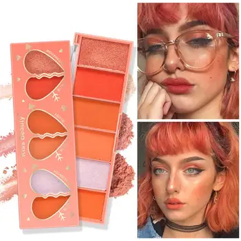 

Yiwa Blusher Compact Orange Nude Makeup High Gloss Eyeshadow Six-color Rouge