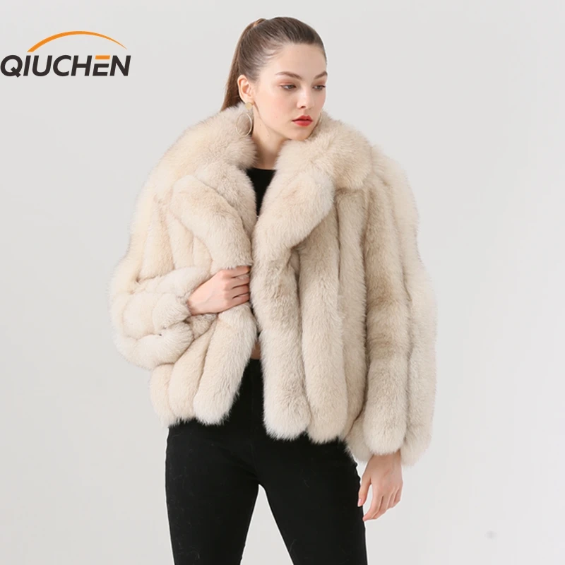 QIUCHEN PJ19022 Новое поступление натуральный Лисий Мех Женское зимнее пальто толстый мех горячая Распродажа зимняя куртка с воротником
