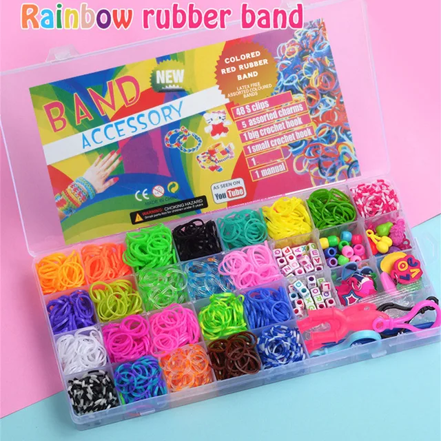 1500 Pieces Colorful Rainbow Rubber Band DIY Handmade Bracelet Tool Kit Beaded Toys For Girls Elastic Craft Toy Christmas Gifts 2