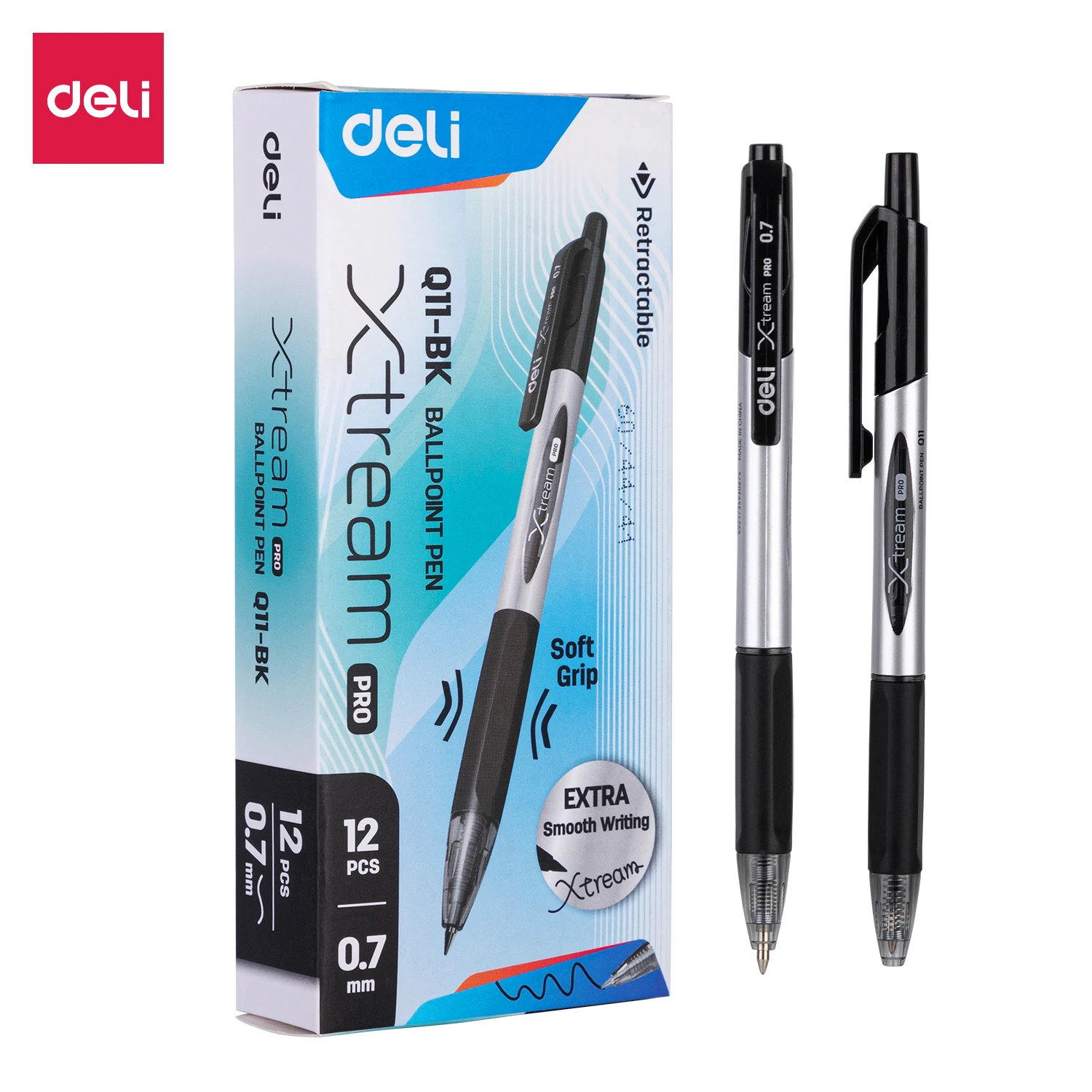 Deli Ballpoint Pens Low Viscosity Ink Refill Signing 0.7mm Black Blue Office School Writing Tools Stationery Q10