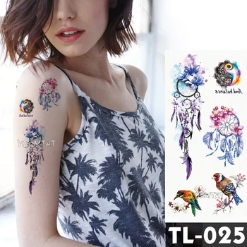 

Dreamcatcher flower tattoos Bracelet Temporary Tattoo Stickers translated tattoos Girl Chest Arm Flash Fake Tattoo Women Waist