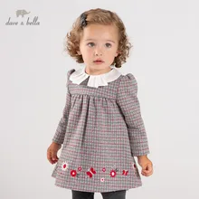 DBZ11940 dave bella/осеннее милое клетчатое платье принцессы с цветочным рисунком для маленьких девочек детское модное праздничное платье детская одежда в стиле «лолита»