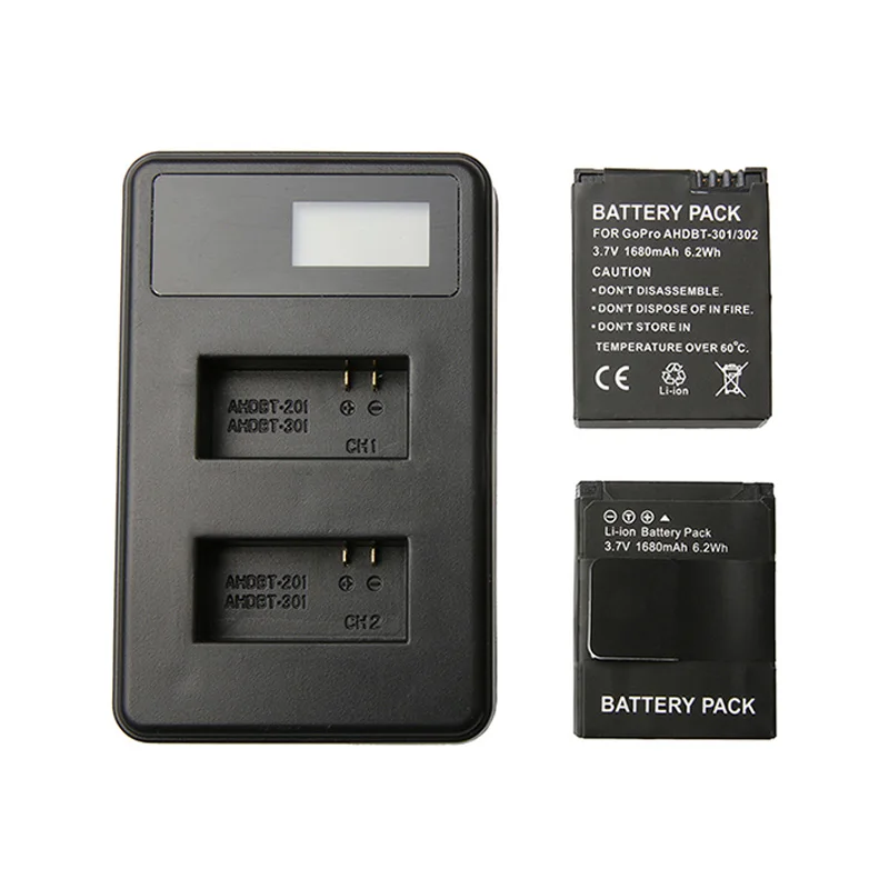 C Package 2 шт. AHDBT-301 AHDBT-302 батареи+ GoPro 3 lcd двойное зарядное устройство для GoPro Hero 3+ Go Pro Hero3 plus Аксессуары для экшн-камеры - Цвет: C Package
