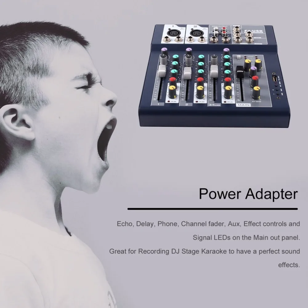 F-4 4 Channel Professional Live Mixing Studio Audio Sound Console Network Anchor Portable Mixing Device Vocal Effect Processor