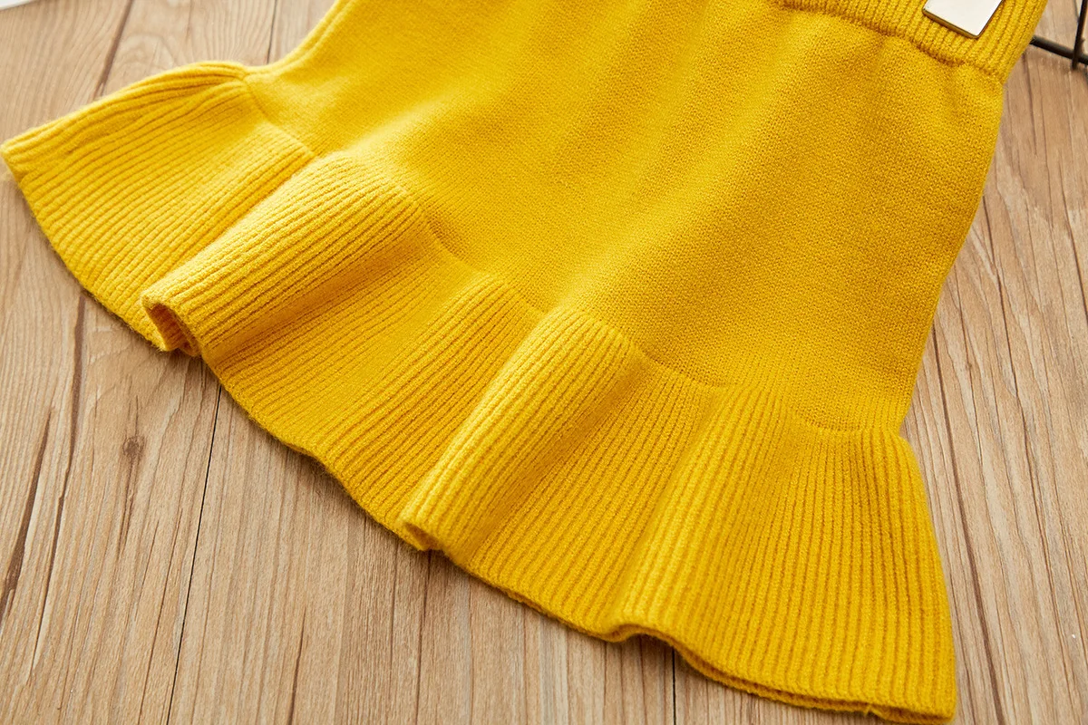 Осенне-зимний вязаный детский комплект одежды для девочек с принтом в полоску; детский комплект одежды; свитер с короткой юбкой