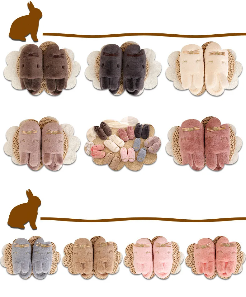 Тапочки для мальчиков и девочек; Милая зимняя теплая обувь на плоской подошве с кроликом; детская Нескользящая домашняя обувь; модные детские шлепанцы; вьетнамки на платформе