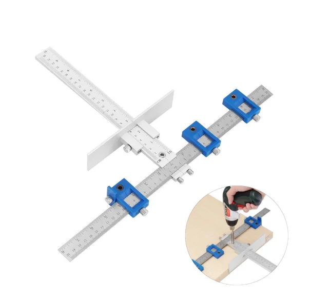 

Aluminum Inch/mm Jig for Handles and Knobs Door Drawer Guide Jig Woodworking measuring positioning ruler tool