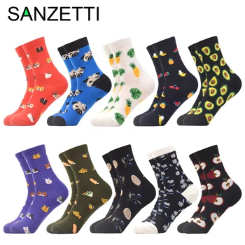 

SANZETTI 6-12 Pairs/Lot Women Crew Socks Casual Socks Colorful Happy Funny Combed Cotton Short Socks Wedding Party Dress Socks