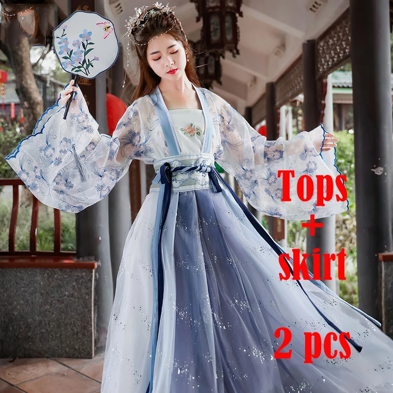 Традиционный Hanfu Женский китайский костюм Тан древний костюм юбка Феи Восточный элегантный одежда принцессы для косплея DL4455 - Цвет: 2 pieces set