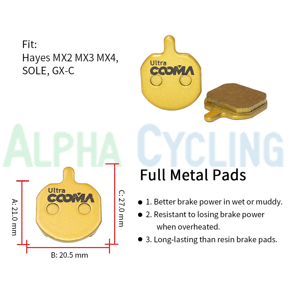 Fahrrad Disc Bremsbeläge für Hayes MX2 MX3 MX4 SOHLE, GX-C, JAK-5 Disc Bremse, gold Voll Metall, 4 Pairs