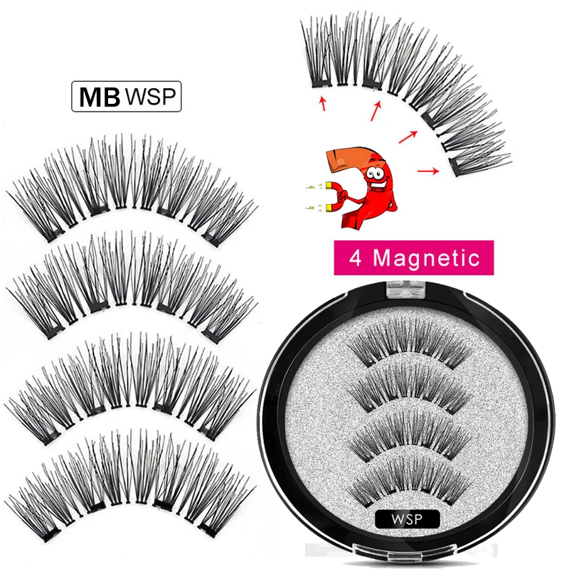 MBWSP-4 Новинка, 2 пары, 4 магнитные накладные ресницы, натуральные с 3D/6D магнитами, магнитные ресницы ручной работы, натуральные норковые накладные ресницы, магнитные ресницы - Цвет: MBWSP-4