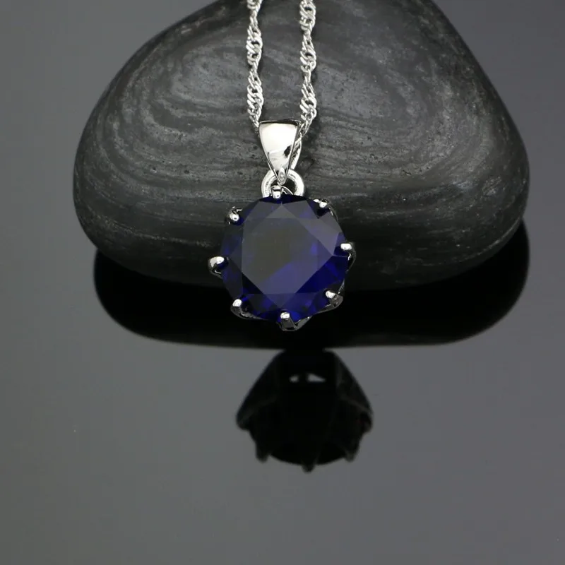 925 Silver Jewelry Sets For Girls Accessories Blue Cubic Zirconia Earrings Ring Bracelet Pendant Necklace Set Silver Jewelry - 2