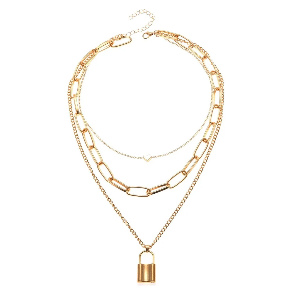 

Free shipping hot Style Jewelry Retro Chain heart and lock-Shaped Pendant Necklace Women's Creative Geometric Fashion Pendant