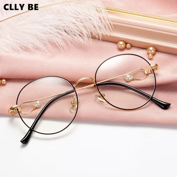 

Designer Woman Glass Optical Frames Metal Round Glasses Frame Clear lens Eyewear Black Silver Gold Eye Glasses Pearl Decoration