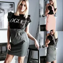 Женская Мини подвязки Skater Skirt Skater skirt с высокой талией, облегающая юбка на лямках, Женская мини-юбка с оборками