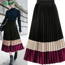 Длинная Плиссированная юбка, Свободная Женская Лоскутная юбка с высокой талией, модная женская юбка с эластичным поясом, дышащая женская юбка размера плюс для вечеринки
