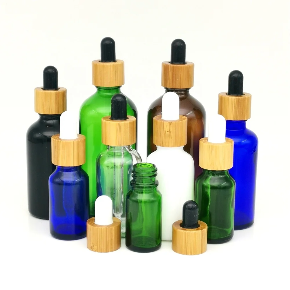 

Four Colours Frosted Glass Bottles 5ml 10ml 15ml 30ml 50ml 100ml Dropper Bottle With Bamboo Lid Travel Bottle