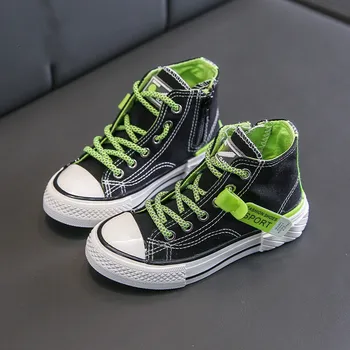 

High Top Kids Casual Shoes Children Canvas Shoes New Style Spring Girls Shoes Side Zipper Boys Sports Shoes Comfortable Trainers