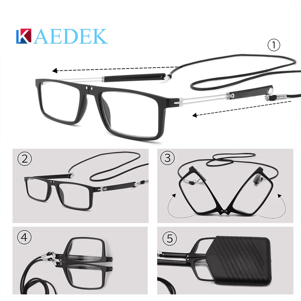 KAEDEK Portable Folding Reading Glasses Women Men Retro Marble Presbyopic Eyeglasses Foldable Hanging Neck Presbyopia Glasses