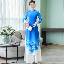 Vietnam Ao Dai Общая Одежда китайский стиль сценическое шоу Aodai платье длинное платье Cheongsam азиатская одежда