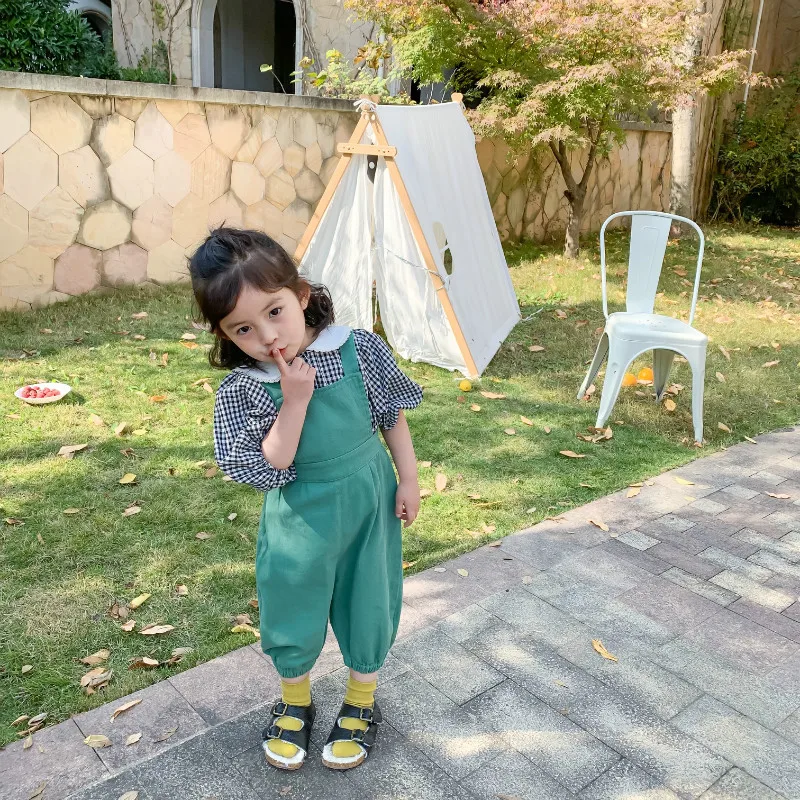 

Spring New Arrival korean style cotton casual pure color all-match suspender long pants for fashion cute baby girls and boys