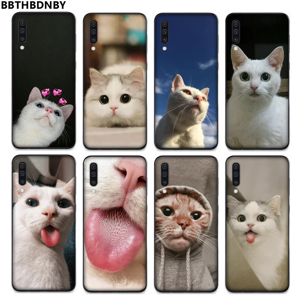 cat case galaxy s7 Soft Silicone Black Phone Case For Samsung S6 S7 edge S8 S9 S10 e plus A10 A50 A70 note8 J7 2017 | Мобильные