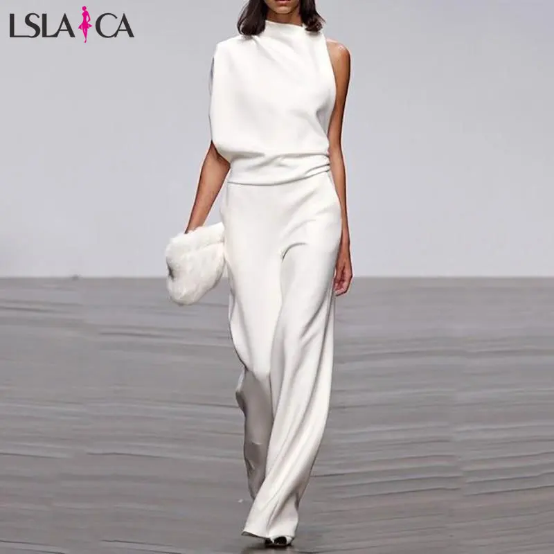 New women's hot sale jumpsuit shoulder sleeves solid color casual temperament commuter jumpsuit ladies skirt pants 2019 autumn