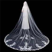 Роскошная длинная Соборная вуаль цвета слоновой кости с кружевной аппликацией, 3 м, 5 м, на заказ, Свадебные вуали, украшения, один слой, veu de noiva catedral