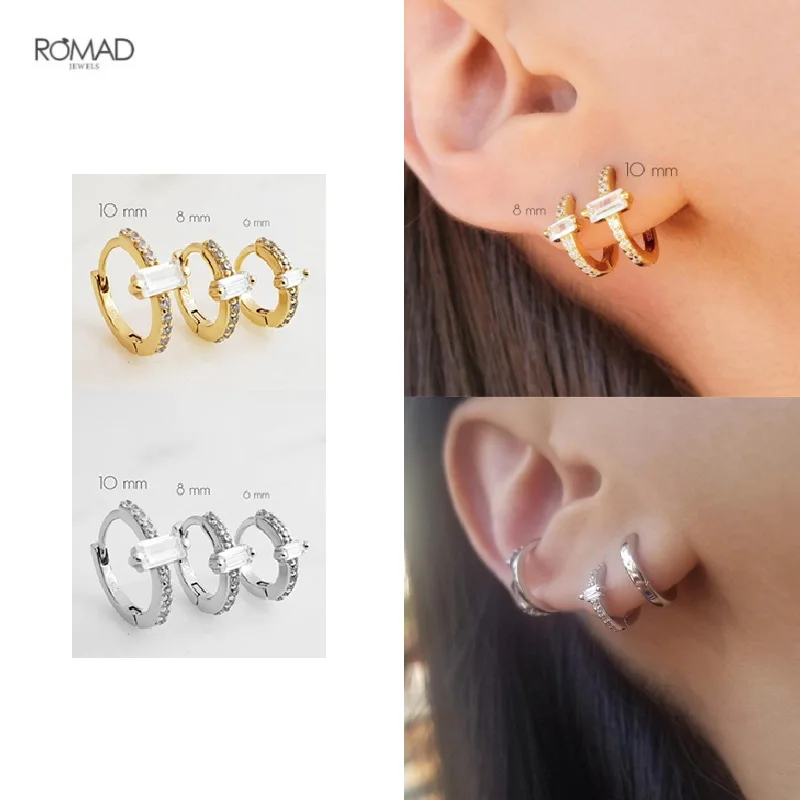 

ROMAD Luxurious Zircons Pave Hoop Earrings for Women Geometric Zircon Pierced 925 Sterling Silver Earings Fine Jewelry kolczyki