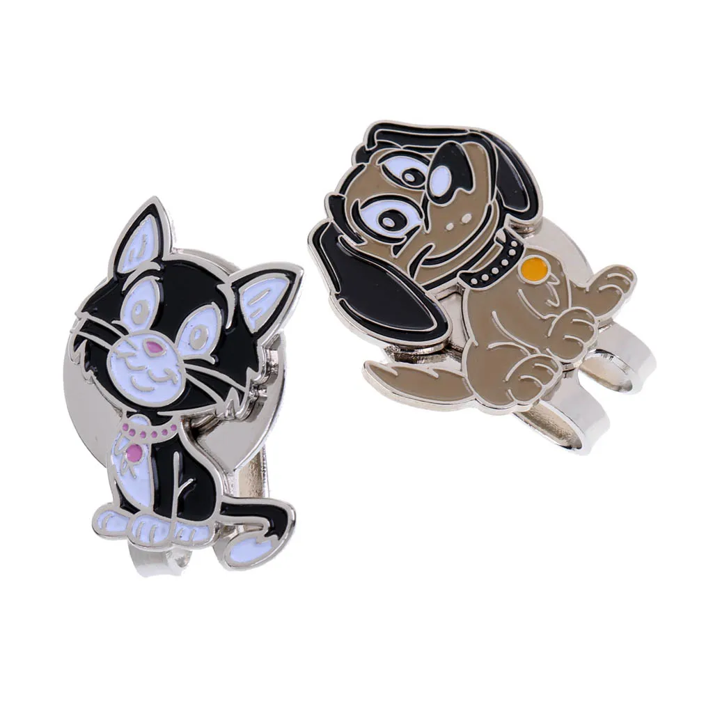 Cute Cat & Dog Golf Ball Markers with Magnetic Golf Hat Clip, Set of 2
