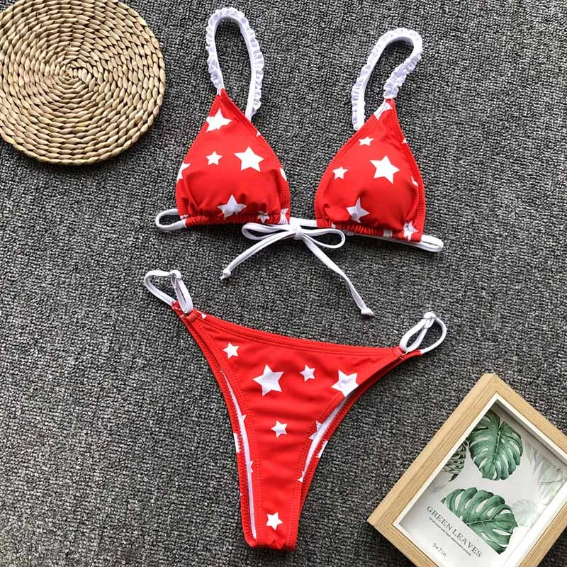 

Swimming Suits for Ladies Women Star Print Sexy Bandage Micro Bikini Set Push Up Padded Swimsuit Elegant High Waist Bathing Suit